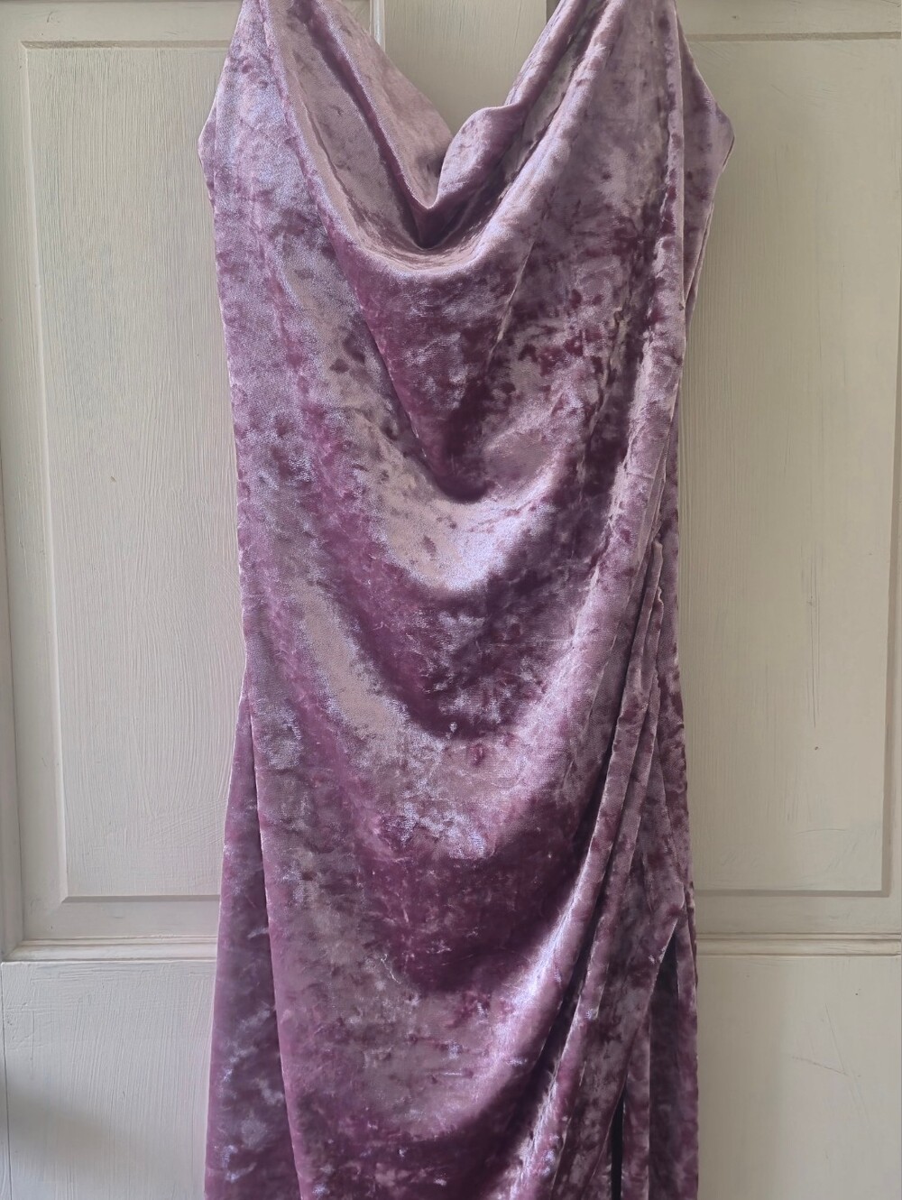 Guess Crushed Velvet Cowl Midi Dress in Lavender